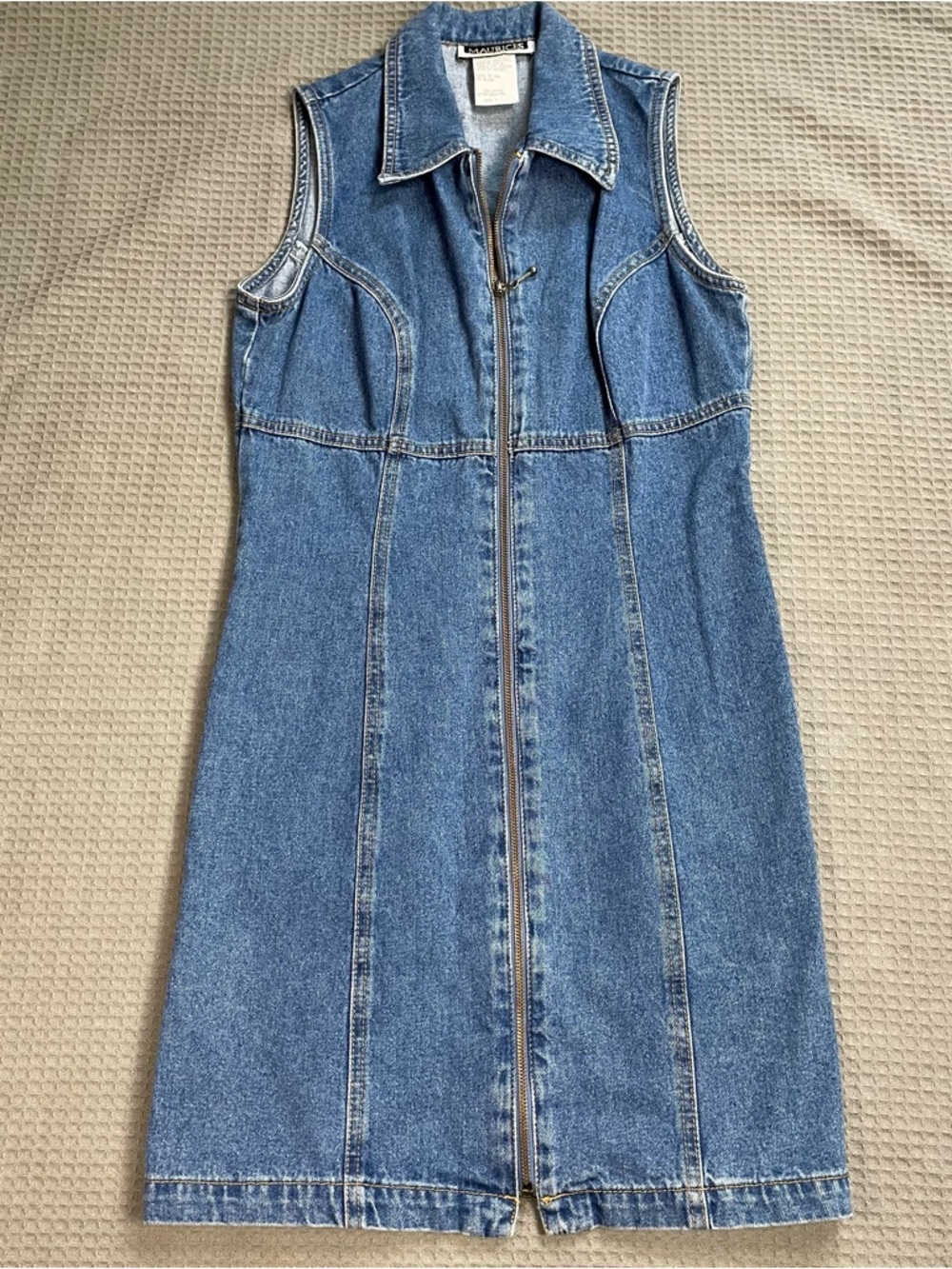 Vintage Y2K Maurices Denim Mini Dress 7 Womens Juniors Full Zip Sleeveless USA